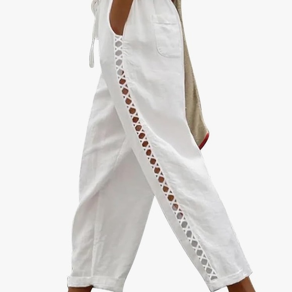 Puimentiua Pants - Women's Linen Capri Pants with Drawstring Size XL